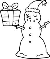 cartoon snowman with present vector