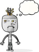 funny cartoon robot with thought bubble vector