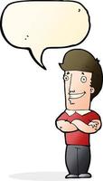 cartoon man with folded arms grinning with speech bubble vector