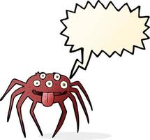cartoon gross halloween spider with speech bubble vector