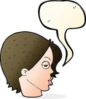 cartoon woman raising eyebrow with speech bubble vector