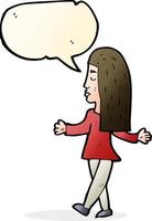 cartoon woman shrugging shoulders with speech bubble vector