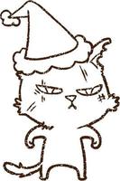 Festive Cat Charcoal Drawing vector