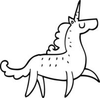 unicornio de dibujos animados de dibujo lineal vector