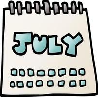 cartoon doodle calendar showing month of july vector