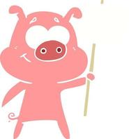 happy flat color style cartoon pig vector