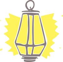 flat color illustration of a cartoon lantern shining vector