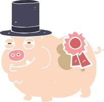 flat color illustration of a cartoon prize winning pig vector