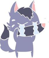 flat color style cartoon crying wolf vector