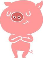 happy flat color style cartoon pig vector