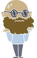 flat color style cartoon worried man with beard and sunglasses vector