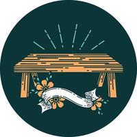 icono de mesa de madera estilo tatuaje vector