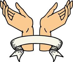 tattoo with banner of open hands vector