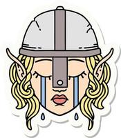 crying elven fighter character face sticker vector