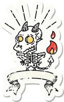 pegatina grunge del personaje del demonio esqueleto estilo tatuaje vector