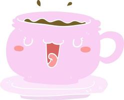 cute flat color style cartoon cup and saucer vector