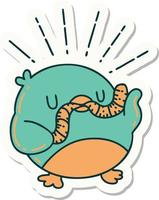 sticker of tattoo style robin with worm vector