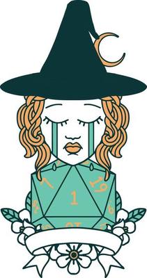 crying human witch with natural one roll illustration