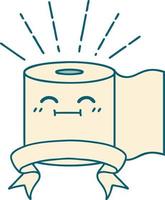 scroll banner with tattoo style toilet paper character vector