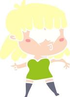 flat color style cartoon whistling girl vector