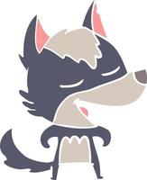 flat color style cartoon wolf laughing vector