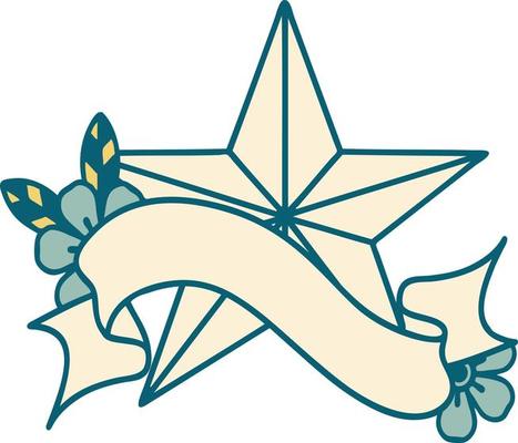 traditional tattoo with banner of a star