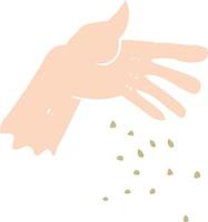 flat color illustration of a cartoon hand spreading seeds vector