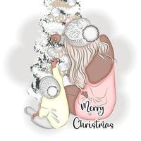 Winter Mother and son in winter clothes, fashion vector illustration