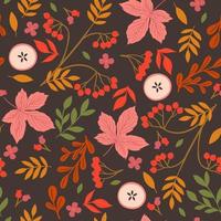 Seamless pattern with autumn leaves, berries, branches. Vector graphics.