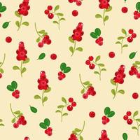 Seamless pattern with cowberry berries and leaves. Vector graphics.