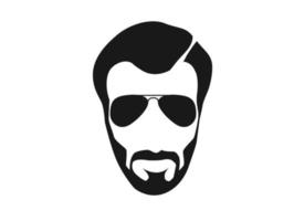 Bearded hipster face black silhouette. Vector illustration