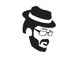 Bearded hipster face black silhouette. Vector illustration