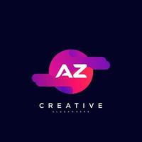 AZ Initial Letter logo icon design template elements with wave colorful vector