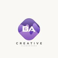 BA Initial Letter logo icon design template elements with wave colorful vector