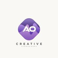 AO Initial Letter logo icon design template elements with wave colorful vector