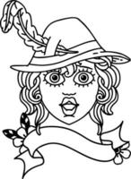 Black and White Tattoo linework Style human bard character face vector