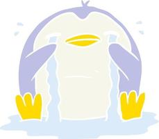 pingüino llorando de dibujos animados de estilo de color plano vector