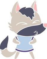 flat color style cartoon wolf whistling vector