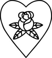tatuaje en estilo de línea negra de un corazón y flores vector