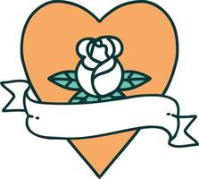 iconic tattoo style image of a heart rose and banner vector