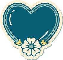 sticker of tattoo in traditional style of a heart and flower vector