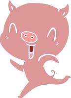 happy flat color style cartoon pig running vector