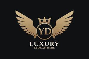 Luxury royal wing Letter YD crest Gold color Logo vector, Victory logo, crest logo, wing logo, vector logo template.