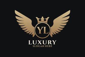 Luxury royal wing Letter YL crest Gold color Logo vector, Victory logo, crest logo, wing logo, vector logo template.