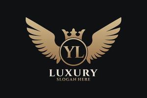 Luxury royal wing Letter YL crest Gold color Logo vector, Victory logo, crest logo, wing logo, vector logo template.