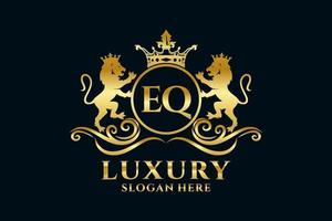 Initial EQ Letter Lion Royal Luxury Logo template in vector art for luxurious branding projects and other vector illustration.