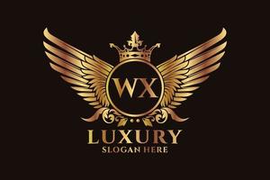 Luxury royal wing Letter WX crest Gold color Logo vector, Victory logo, crest logo, wing logo, vector logo template.