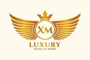 Luxury royal wing Letter XM crest Gold color Logo vector, Victory logo, crest logo, wing logo, vector logo template.