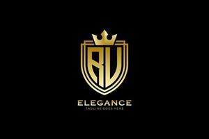 initial RU elegant luxury monogram logo or badge template with scrolls and royal crown - perfect for luxurious branding projects vector