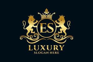 Initial ES Letter Lion Royal Luxury Logo template in vector art for luxurious branding projects and other vector illustration.